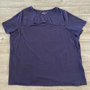 Denim 24/7 Top Women's Size 2X 26/28 Navy Blue‎ Stretchy Short Sleeve Blouse